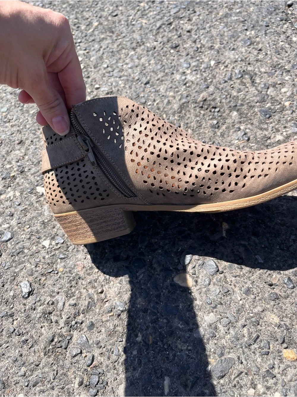 Indigo Taupe Perforated Suede Ankle Booties